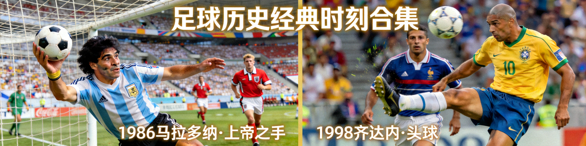 足球历史经典时刻合集 - 马拉多纳上帝之手与齐达内头球